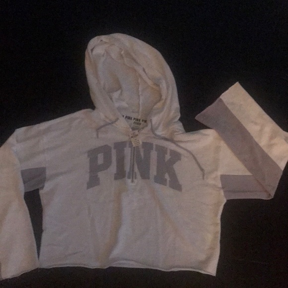 PINK Victoria's Secret Tops - White cropped VS hoody long sleeve.  BIN i